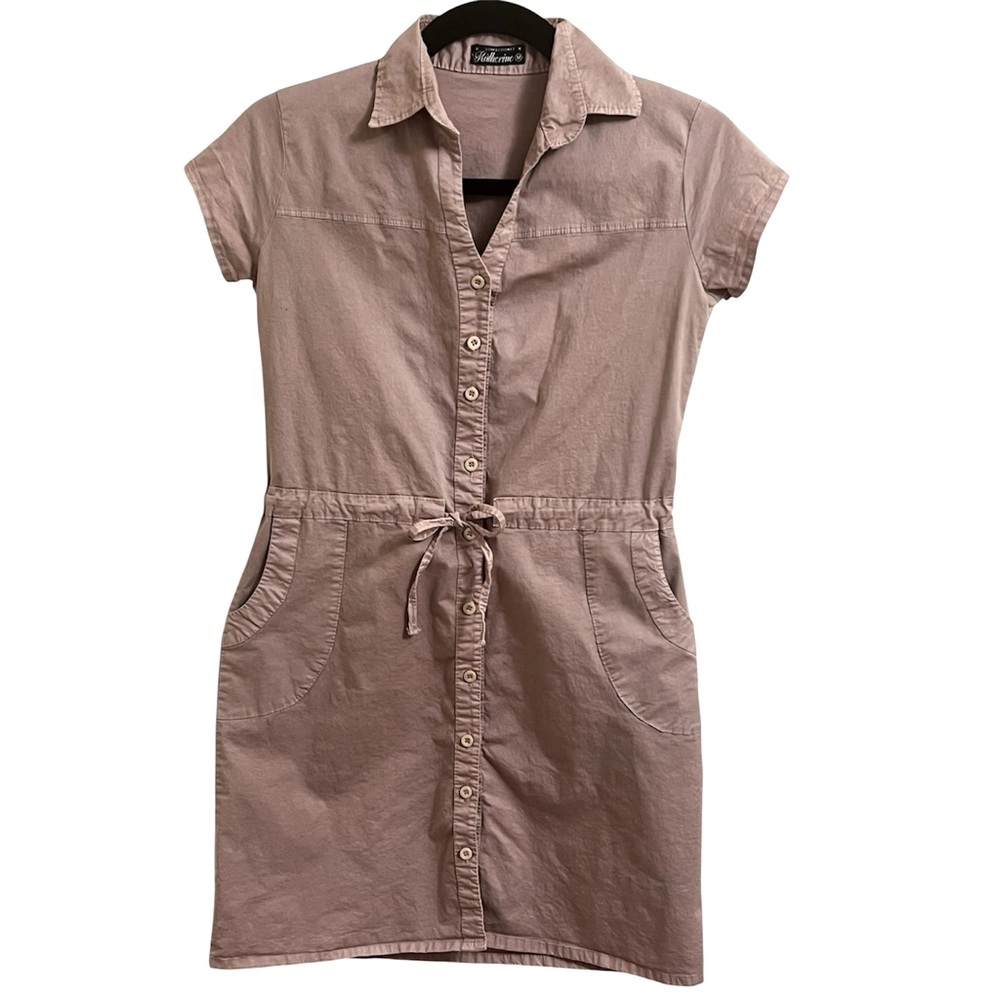 TanButton-Up Tie Waist Short Sleeve Midi Dress Casual Normcore Irwin Medium
